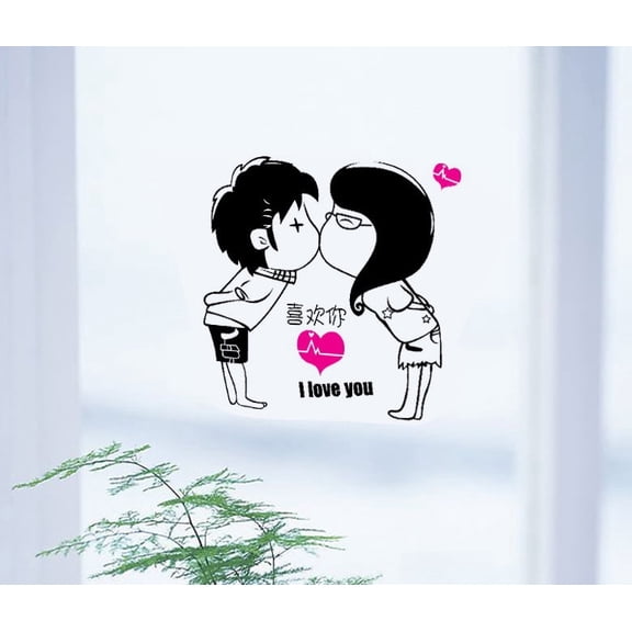 Lover Kiss  Love Heart  Wall Stickers Wall Decal for Living Room TV Background Wall Art Decors Decoration Window Thanksgiving Christmas