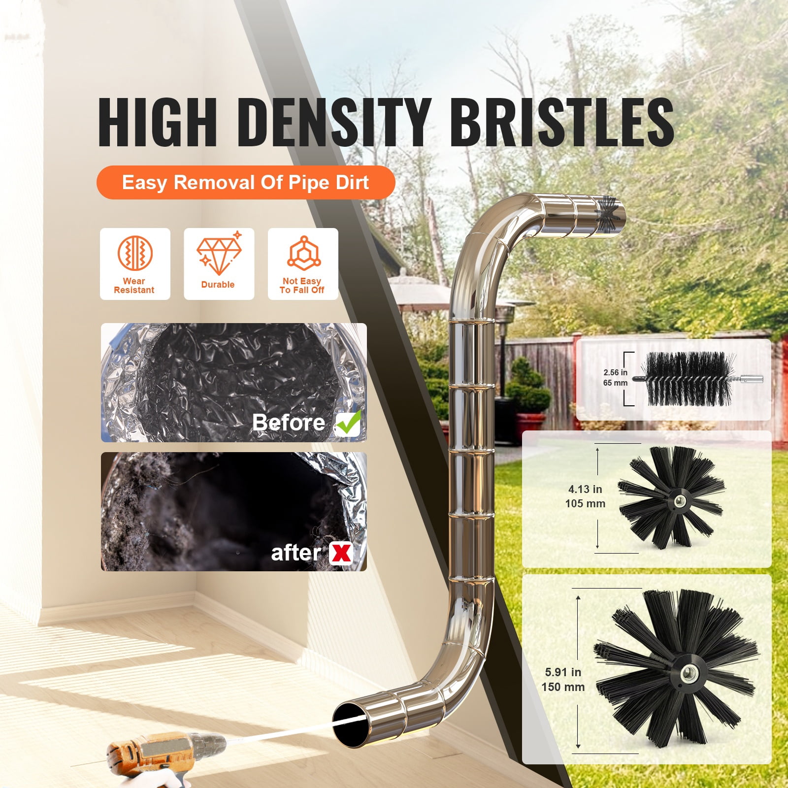 SKYSHALO 30 FT Dryer Vent Duct Cleaning Brush Kit Lint Remover w/ 3 Flexible Brush