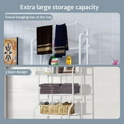 Over The Toilet Storage HONEIER 3 Tier Bathroom Shelf with Towels Hanging Rod, 62*24 inch Metal Bathroom Organizer Storage Rack, White