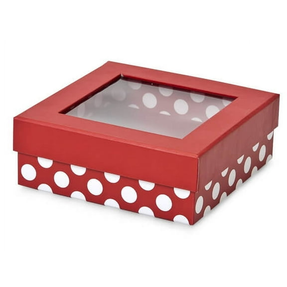 Pack of 24, Polka Dot Red Medium Gourmet Window Box 5-7/8 x 5-7/8 x 2-1/8" As Gift Boxes & for Gourmet Candies & Food