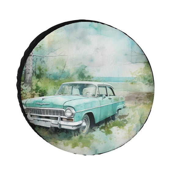 Spare Tire Cover 12inch Farmhouse Christmas Vintage Blue Truck Wheel Protectors Tire Covers Weatherproof Wheel Covers Blue Pickup Truck Universal Fit for Trailer SUV Truck Camper Travel Trailer