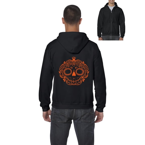 MmF - Men's Sweatshirt Full-Zip Pullover - Halloween Sugar Pumpkin