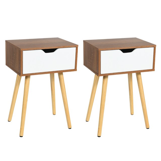 Giantex Table de Chevet Mi-Siècle, Table d'Appoint avec Tiroir, Table de Chevet en Bois pour Chambre