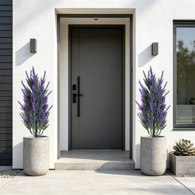 ZZkhGO Feuilles Rouges Artificielles, Couverture de Sol en Plastique Synthétique, Arbre de Jardin Extérieur Réaliste avec Base à Pic pour Arrangements Floraux en Pot, Violet