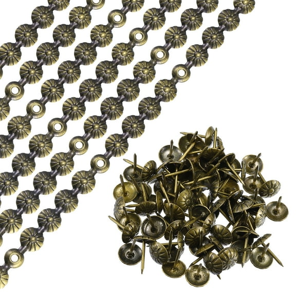 Uxcell 6Pack 1Meter Flower Upholstery Tacks Strips Trim Sofa Decorative Nails, Bronze