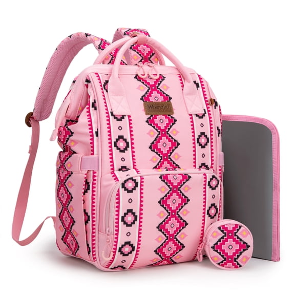 Wrangler Diaper Bag Backpack Western Backpack Purses with Changing Pad and Pacifier Case, Pink