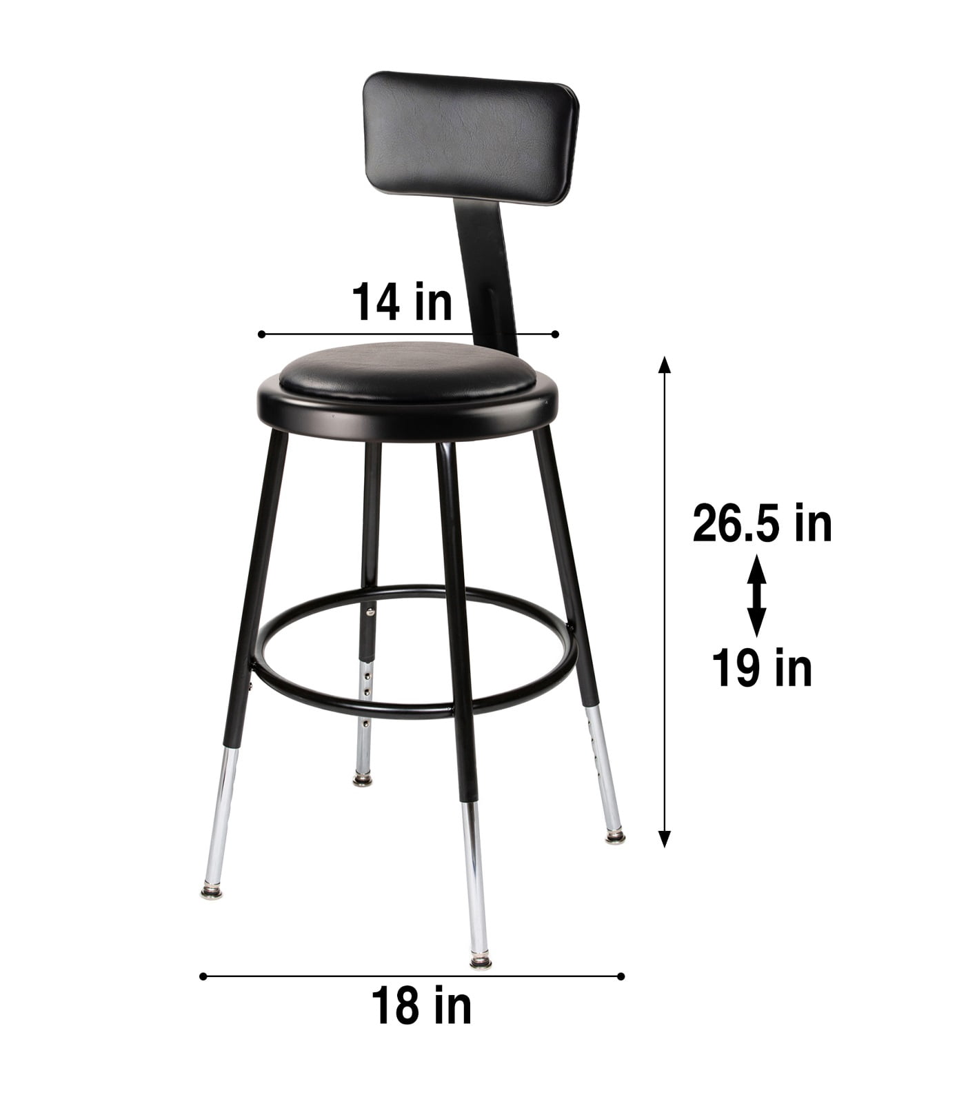 Hampden Furnishings Otto 19"-27" Adjustable Steel Science Stool with Backrest, Black, 2 Pk