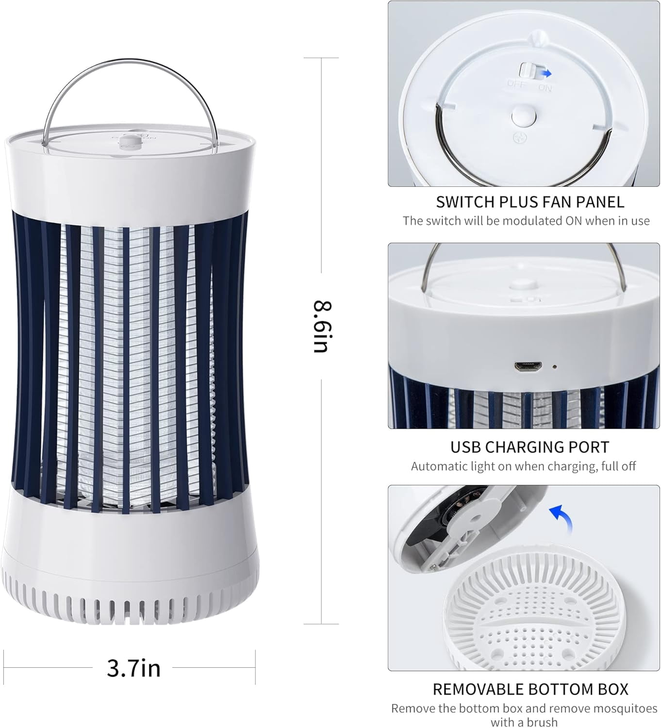 Indoor Electric Bug Zapper with Fan, Chargeable 1500V High Voltage Mosquitoes Killer with Hanger, Small Fly Insects Lamp Trap Catching Moth Gnat Fruit Flies