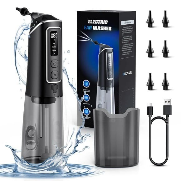 ONLYCARE Ear Wax Removal - 3 Pressure Modes LED Display Water Powered Ear Cleaner with 6 Reusable Replacement Tips - Rechargeable Ear Irrigation Flushing System Earwax Cleaning Tool