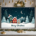 thumbnail image 6 of Snowy Theme Merry Christmas Banner Colorful Cottages Xmas Backdrop Christmas Tree Crescent Moon Festive Background for Christmas Party Home Decoration Photo Backdrop, 6 of 9