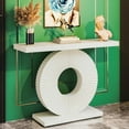 thumbnail image 4 of Elegant White Geometric Console Table for Living Room & Entryway | 39.4" Modern Glam Accent Table with Sturdy Wave Pedestal Base | Easy Assembly, 4 of 8