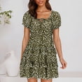 thumbnail image 2 of WTXUE Plus Robes Taille, Robe Trapèze à Manches Courtes Vestidos Casuales Para Mujer Col Ras du Cou, Robe d'Été à Manches Trapèze Robe Plissée Robe d'Été Florale Mi-Longue pour Femme Grande Taille, Brun Taille TG, 2 of 9