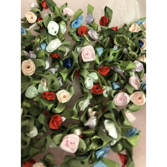 Charmed 100 Satin Ribbon Rose Flower 1/4" Applique Sewing Bow Craft Mix; Regular mix color