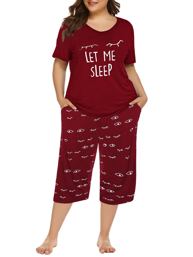 Eurivicy Women Plus Size Pajamas Set Capris Pants Sleep Shirts