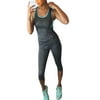 Women Athletic Gym Yoga Clothes Running Fitness Racerback Tank + Mid-Calf Shorts Sport Suits SPTE