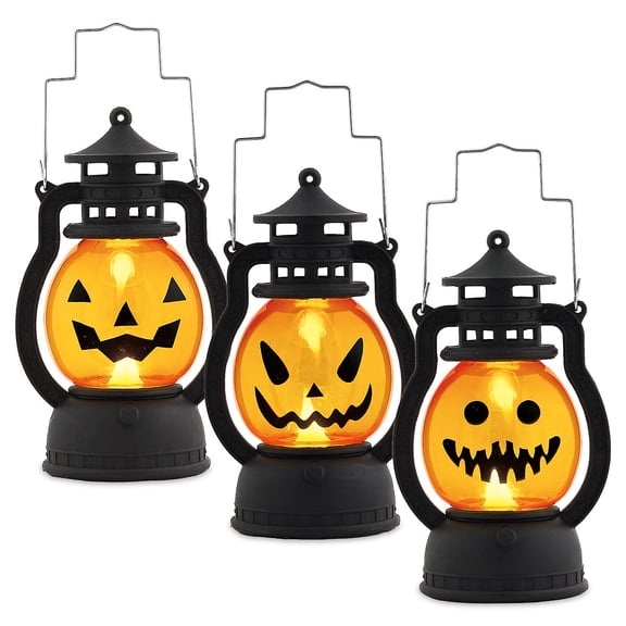 Lillian Vernon LED Mini Pumpkin Lanterns, Light up Jack-o'-Lanterns, Halloween Party Décor, Batteries Included