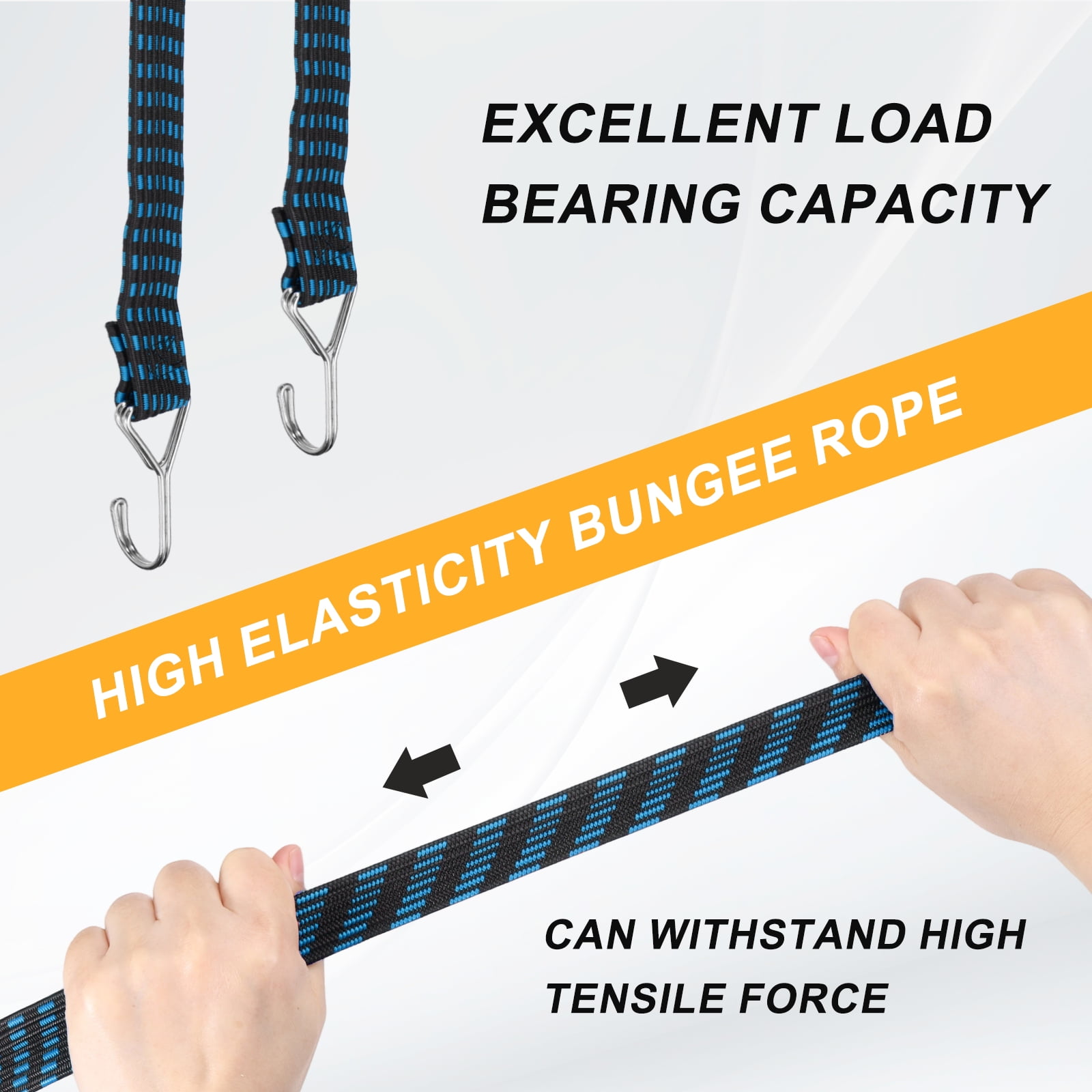 Uxcell 79" Adjustable Bungee Cords with Stainless Steel Hook, 2Pcs Heavy Duty Outdoor Elastic Bungee Strap for Securing Luggage Moving Cargo, Blue
