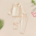 thumbnail image 4 of OJSFQUFP Girls Comfortable and Breathable Homewear Set Solid Color Long Sleeved Top Shorts Two Piece Set, 4 of 6