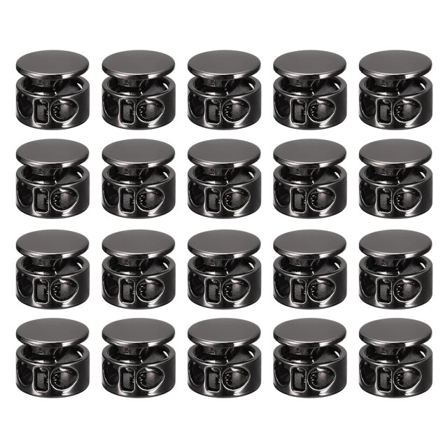 Unique Bargains 24pcs Metal Cord Locks, Double Hole Spring Toggle Stopper Cord Stops Fastener Toggles for Clothes Black