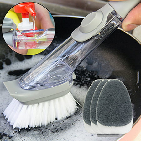 Jeobest 1PC Soap Dispensing Dish Brush - Soap Dispensing Sink Brush - Kitchen Wash Brush - Soap Dispensing Dish Brush and Sponge Set Bowl Pot Pan scrubber with Handle Cleaning Scrub Brush