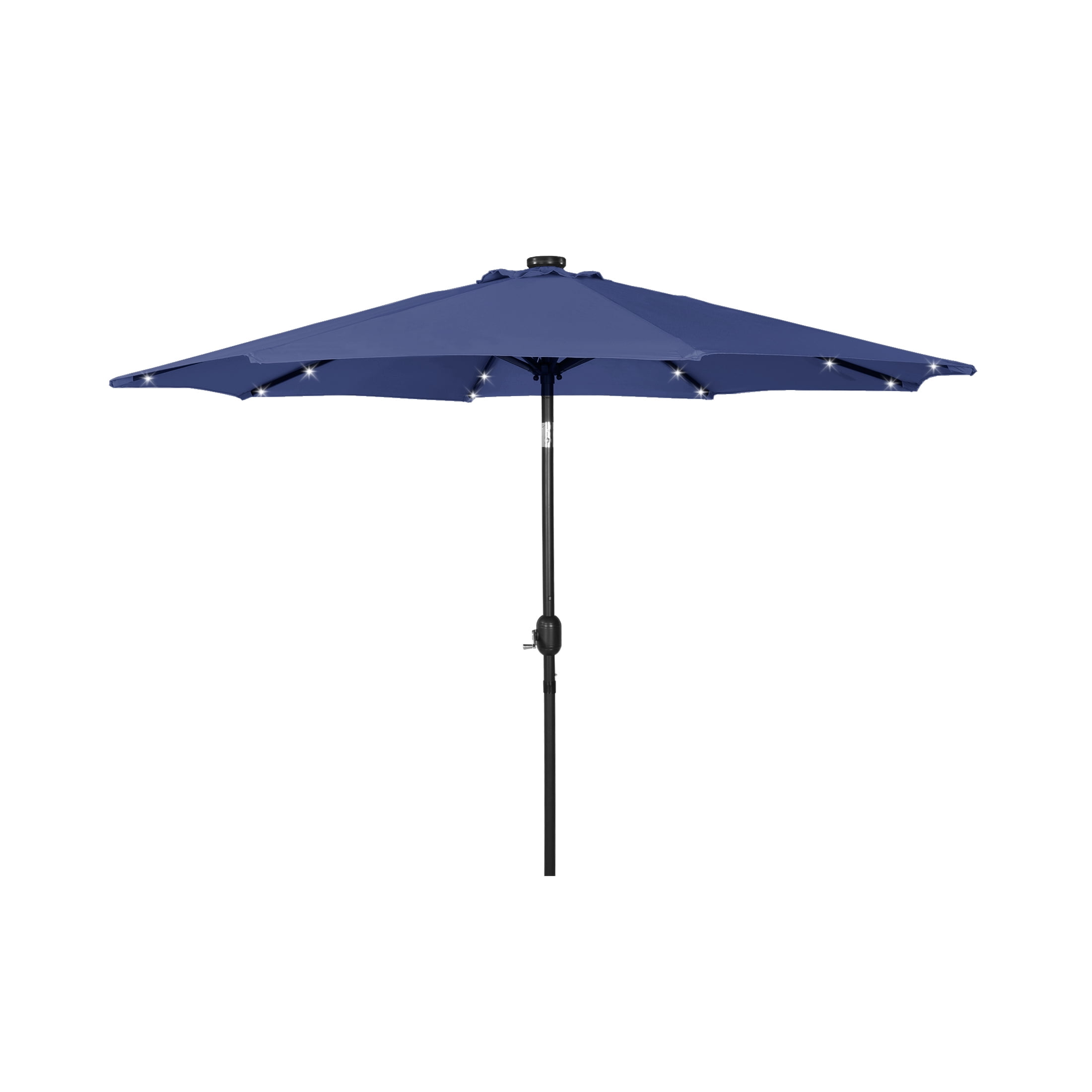WestinTrends Cyrus 9 Ft Outdoor Patio Umbrella with Base Include, Solar Powered 32 LED Light Umbrella with Tilt and Crank, 20 inch Fillable Bronze Round Base, Navy Blue