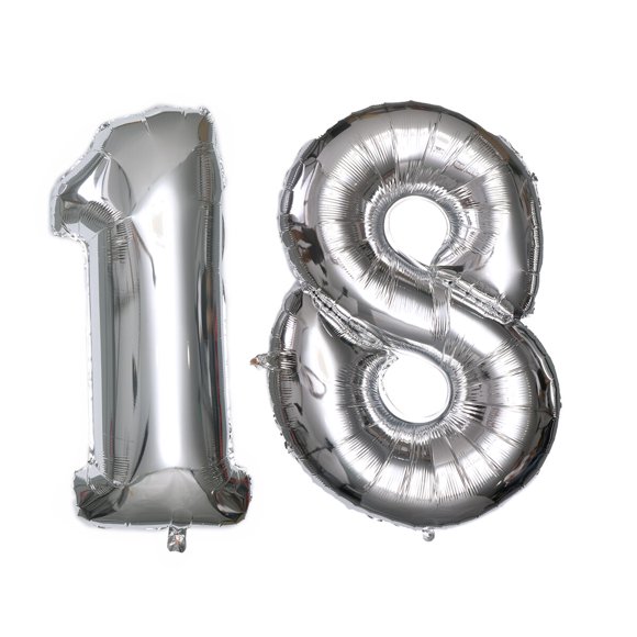 40-inch Number 18 Helium Foil Balloons Birthday Number 18 Balloons for Birthday Wedding Anniversary Decoration (Silver)