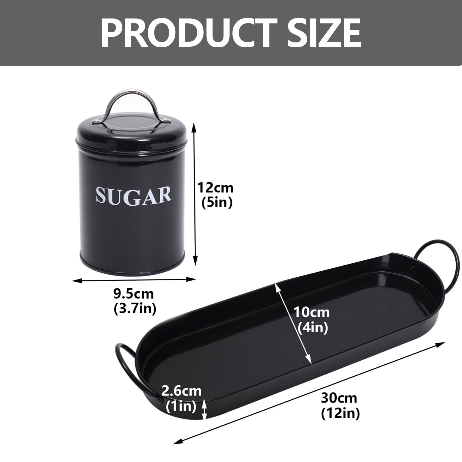 Pethiy Coffee Container Set, 3Pcs Black Metal Airtight Canisters with Lids & Serving Tray, Sealed Storage Jars for Coffee, Tea & Sugar, Kitchen Countertop Organization