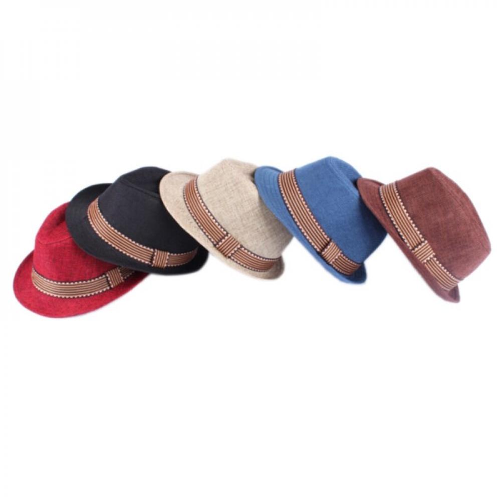 Clearance Kid Boys Fedora Hat Jazz Cap Sun-Hat Short Brim Cotton Photography Trilby Top Sun Hats