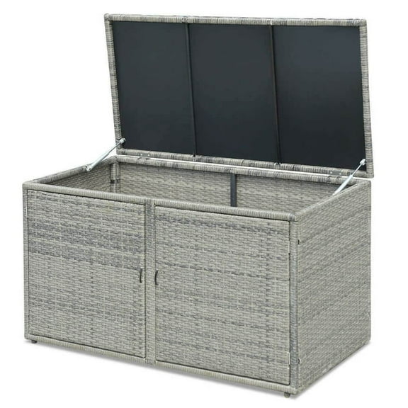 Yardi Yarda 88 Gallon Garden Patio Rattan Storage Container Box, Versatile Storage Box, Gray