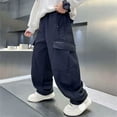 thumbnail image 2 of LILIYA Boys Cargo Pants Straight Leg Casual Trousers For Big Kids Loose Fit Comfortable Long Wide Style, 2 of 3