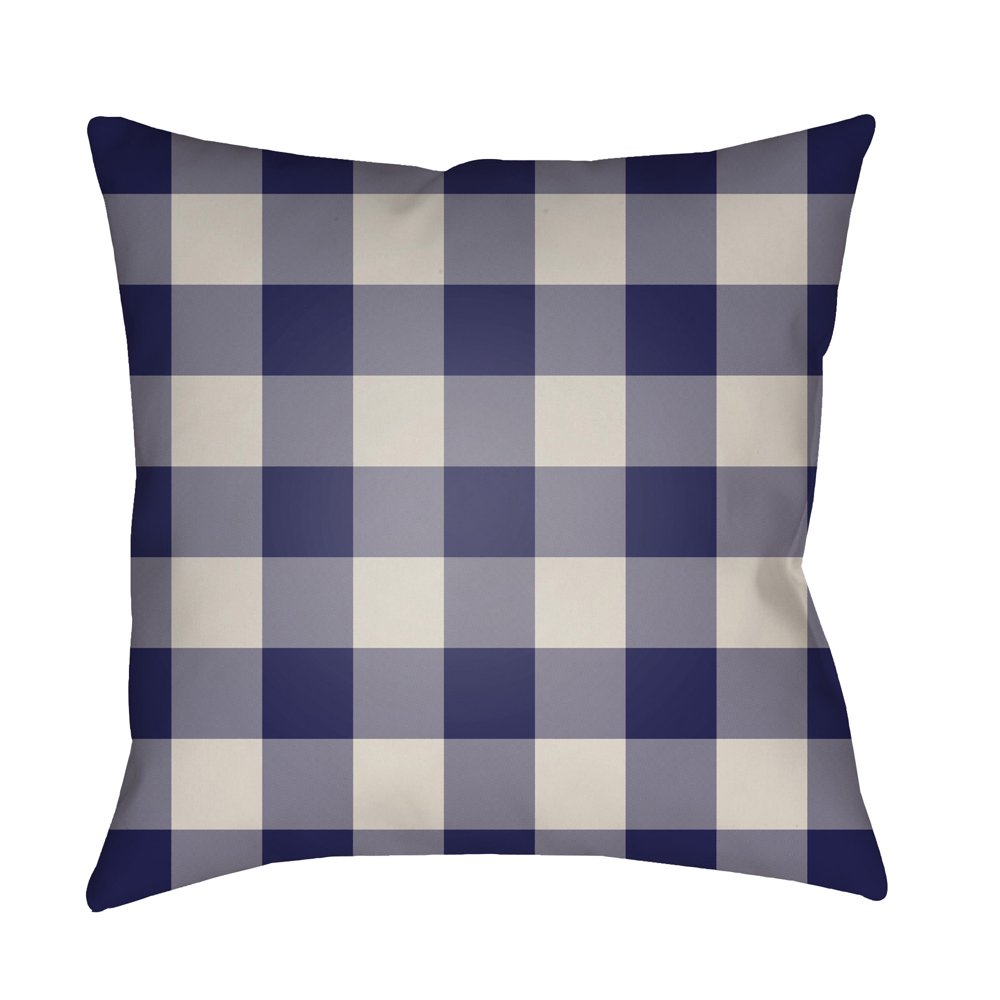 20" Navy Blue and Ivory Checkered Throw Pillow Cover with Knife Edge
