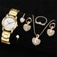 thumbnail image 1 of Reloj de cuarzo para mujer, anillo dorado de lujo para mujer, collar, pendiente, reloj de pulsera de moda con diamantes de imitación, relojes informales para mujer, conjunto de joyería ﻿, 1 of 5
