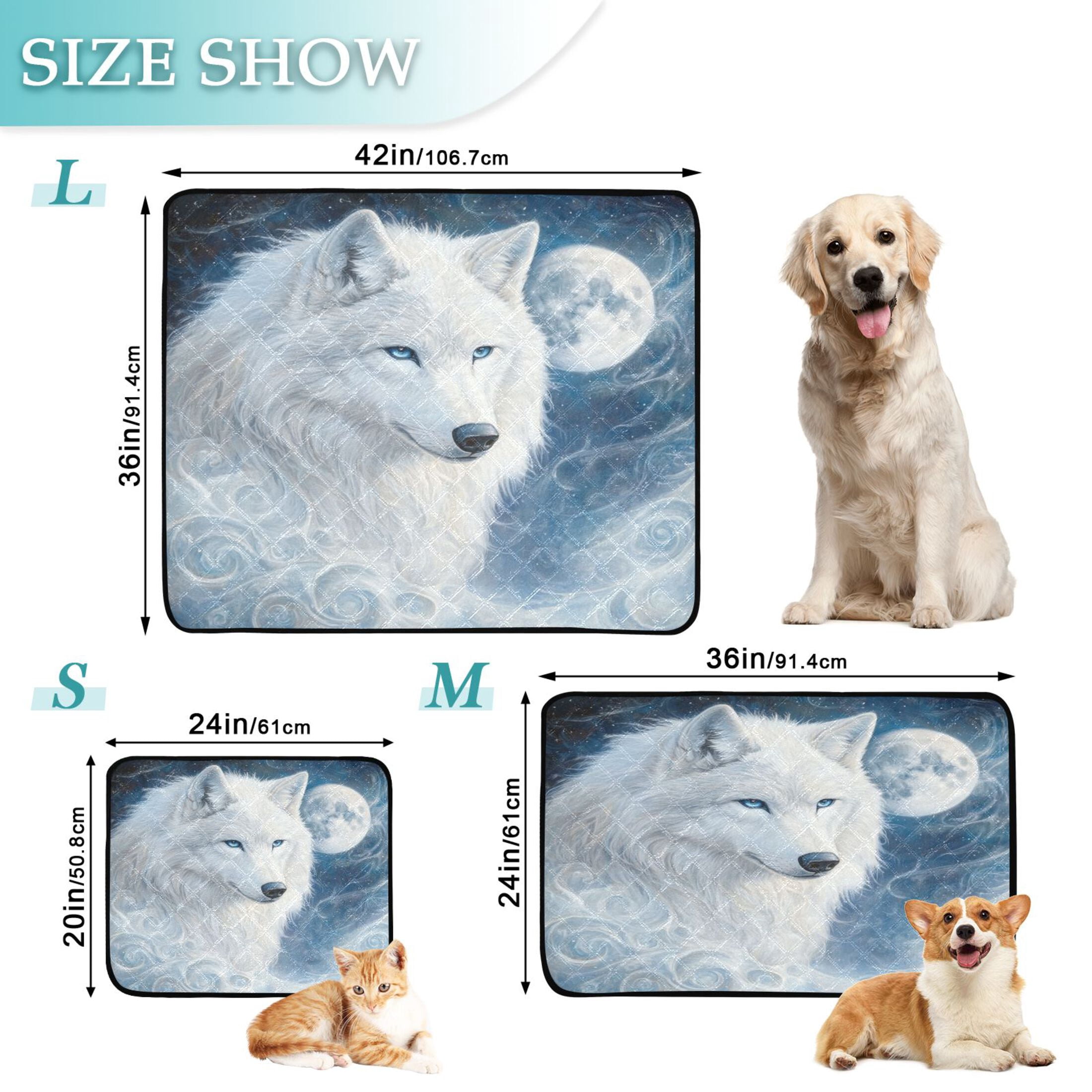 Qxltty Cool White Wolf Cat litter Pads Pet Set of 3 Diaper Mats Center Anti-leakage Layer Absorbent Soft and Comfortable