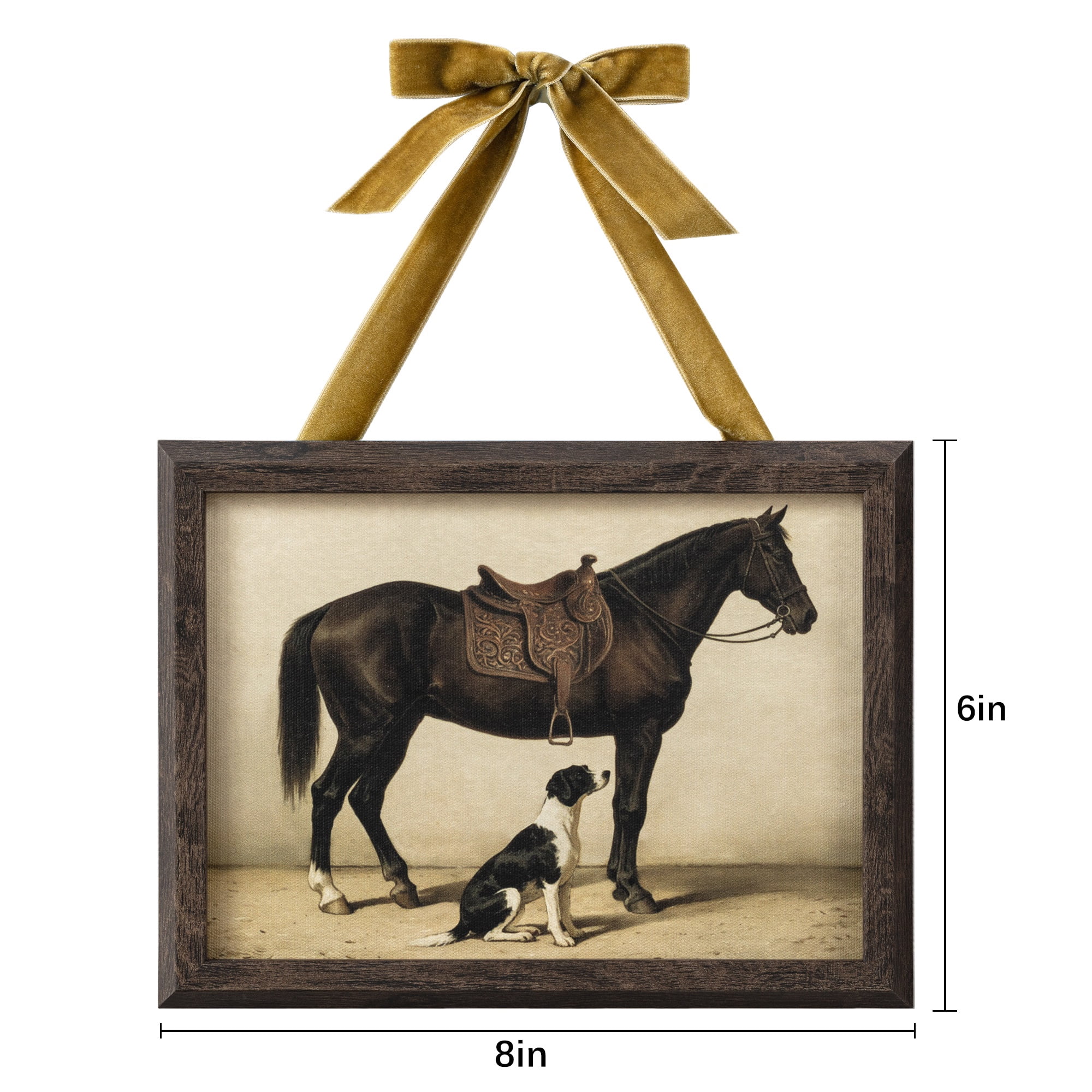My Texas House Spring Art Horse and hound dog Framed Canvas w/Velvet Hanger 8x6