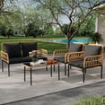 thumbnail image 2 of 4 Pieces Patio Furniture Sets Wicker Outdoor Patio Table and Chairs Set with Glass Side Table,Loveseat Chairs,Boho Rattan Conversation Sets,Outdoor Wicker Patio Bistro Set for Bistro,Apartment, 2 of 6