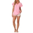 thumbnail image 2 of INSPIRE CHIC Womens Sleep Shirt T Shirt Short Sleeve Soft Knit V Neck Ruffled Pajama Tops, 2 of 4