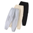 thumbnail image 3 of Fdqin Girls Cargo Pants 3 Pcs Casual Elastic Waist Sweatpants Kids Athletic Joggers Pants with Pockets Khaki Grey Black 9-10 Years, 3 of 8