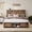 Dark Brown, variant on Wooden Queen Size Bed Frame with Headboard & Sliding Barn Door Storage Footboard, Boho Farmhouse Platform Bedframe with Charging Station and LED Lights, No Box Spring Needed, White