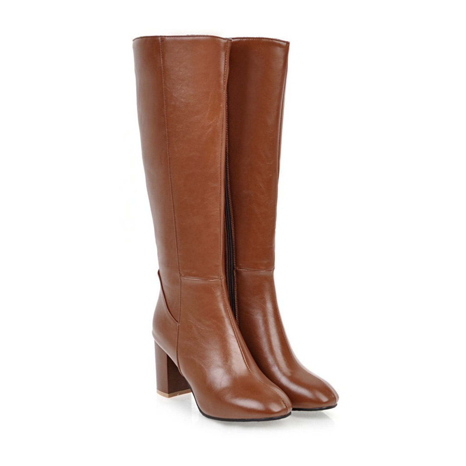 AXXD Women's Warm Riding Mid Calf High Heel Knee High Riding Boots Women's Cowgirl Boots Christmas On Clearance Brown Size 41(US:8.5)