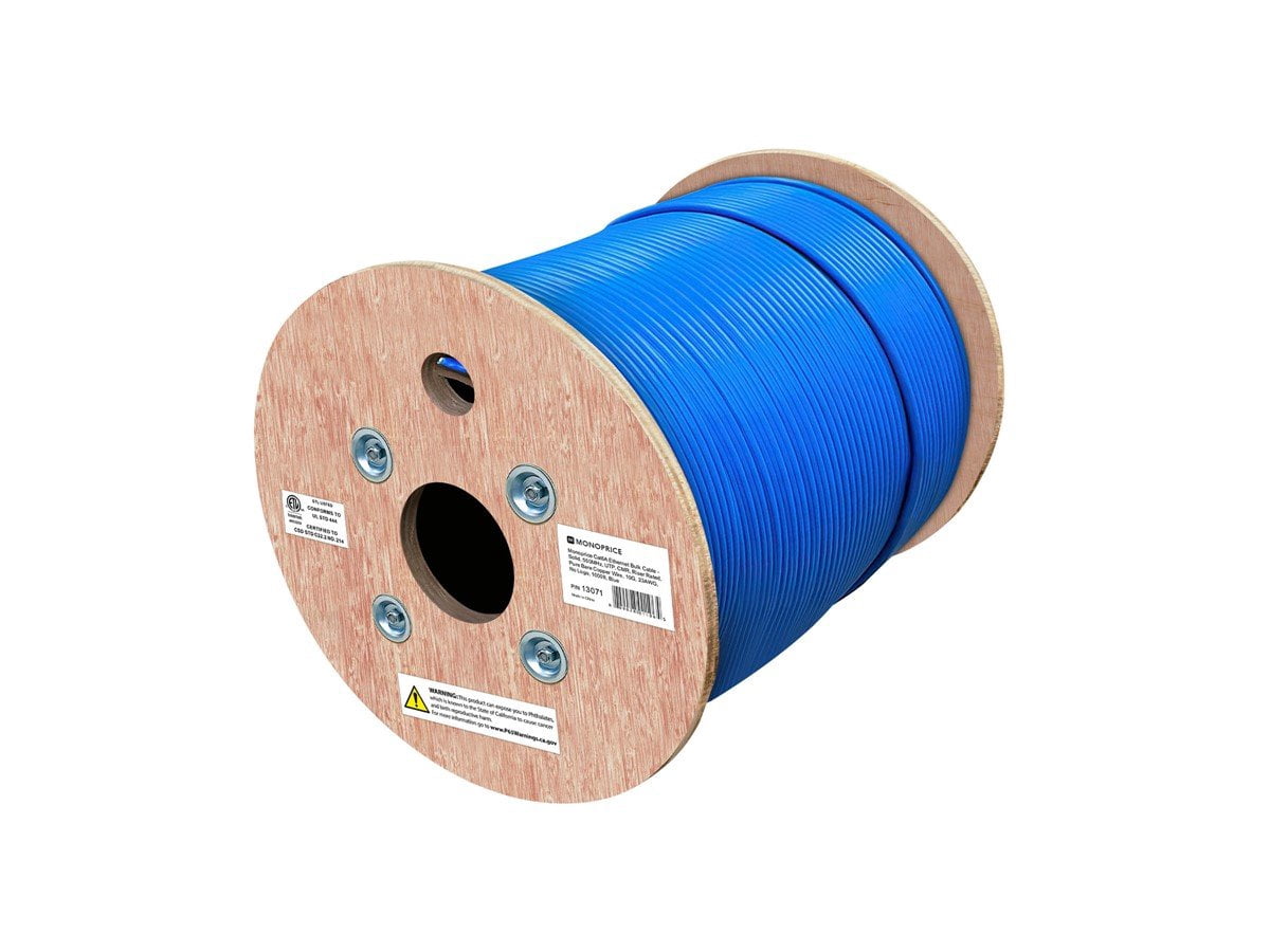 Monoprice Cat6A Ethernet Bulk Cable - 1000 Feet - Blue | Network Internet Cord - Solid, 550Mhz, UTP, CMR, Pure Bare Copper Wire, 10G, 23AWG, No Logo