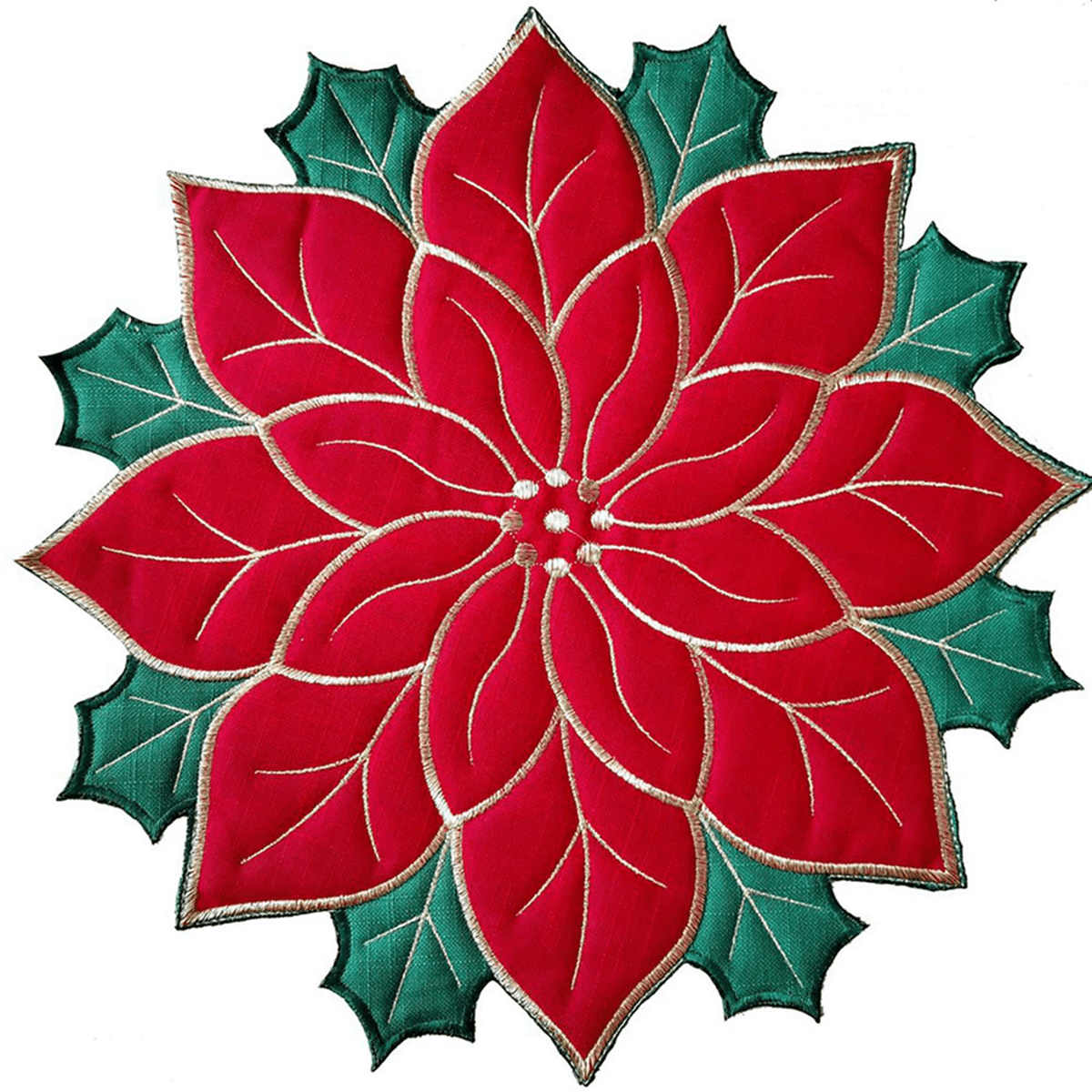 8X Holiday Christmas Embroidered Placemats Applique Poinsettia Placemats Christmas Flower Placemat A