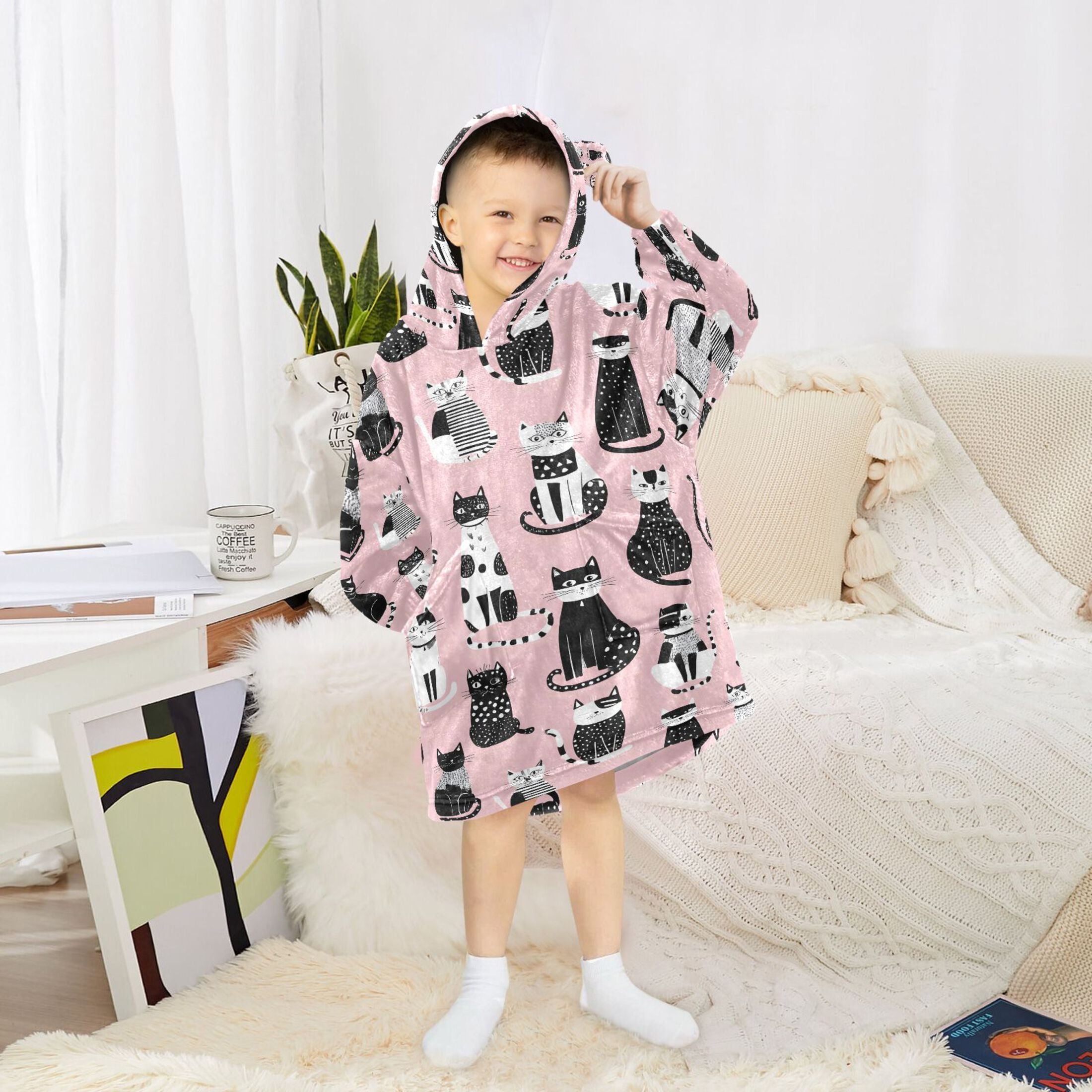 joogoo Blanket Hoodie for Cat Geometry Art Oversize Sweatshirt 3-14 YR L