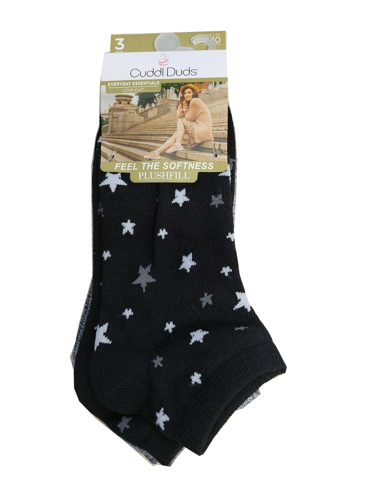 Cuddl Duds 3 Pair Low Cut Ankle Socks Womens Black Grey Shoe Size 410