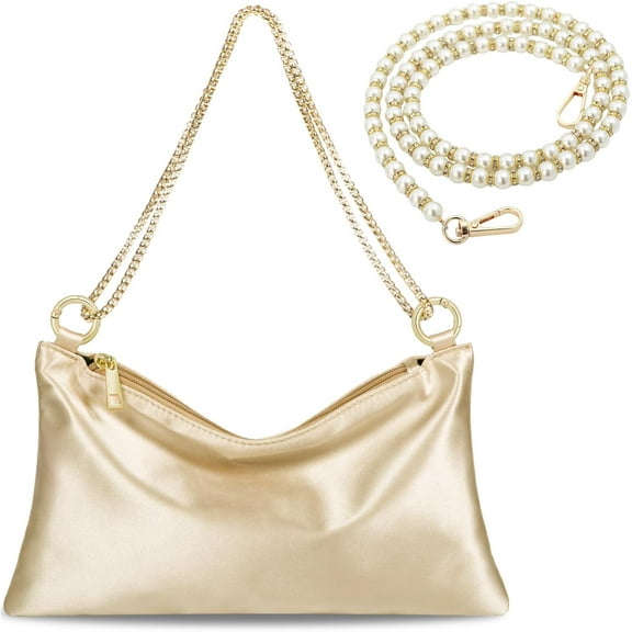Women’s Satin Evening Bag Clutch Purse Handbag for Women Wedding Shoulder Bag with 2 Chains for Formal Cocktail Party