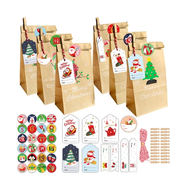 Billuyoard 24 juegos se pueden combinar libremente con bolsas de embalaje navideñas con etiquetas colgantes, bolsa de regalo de Navidad, papel Kits de decoración para fiestas MC5-7