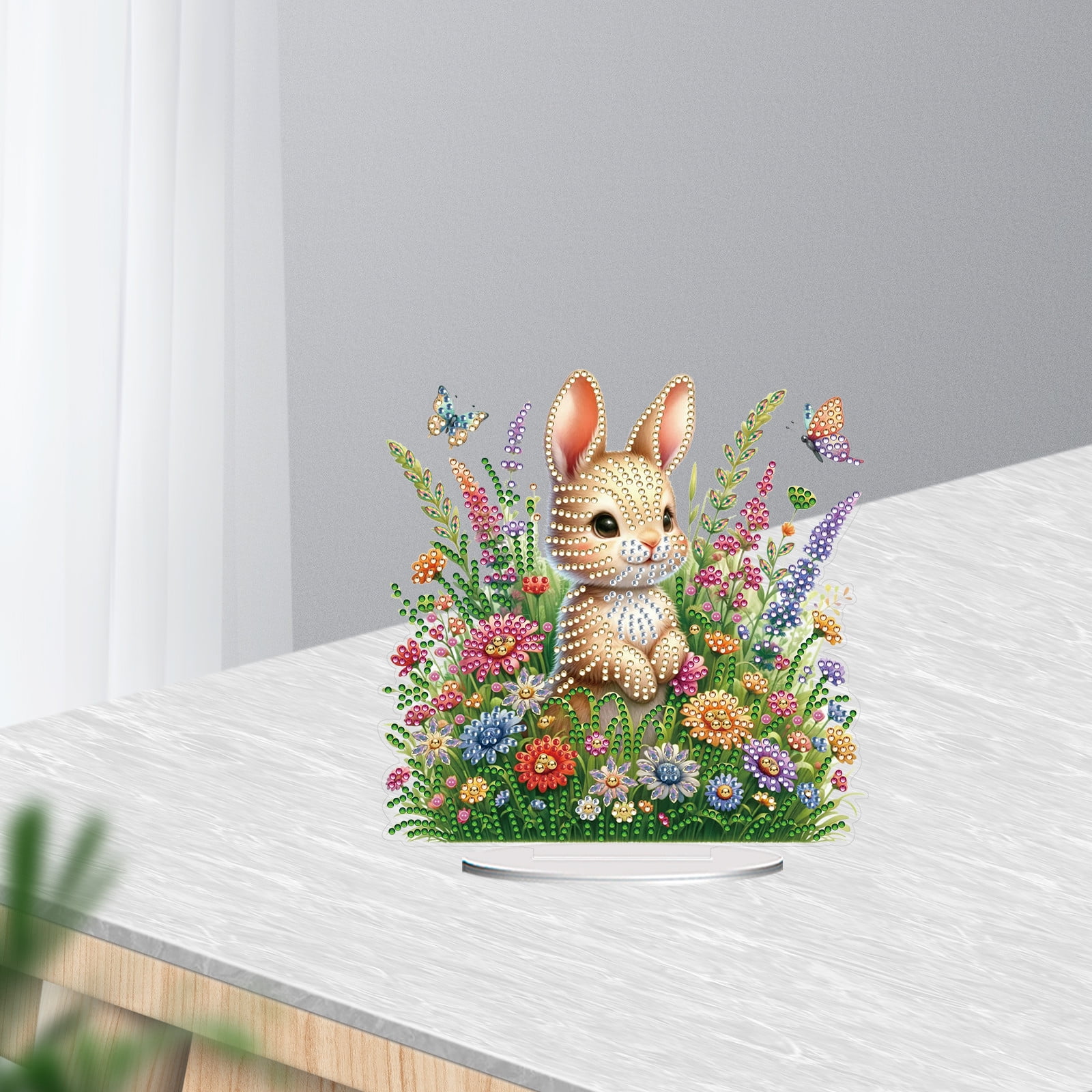 FLOPESN DIY Diamond Art Painting Easter Bunny Ornament Kits with Oval Base, Single-Sided Diamond Painting PET Craft for Home Decor