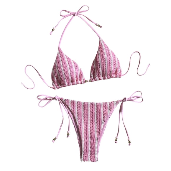 Conjunto de Bikini de Mujer de Color Sólido Rayado Playa de Dos Piezas de Moda Respirable sin Mangas para la Piscina Y el Mar