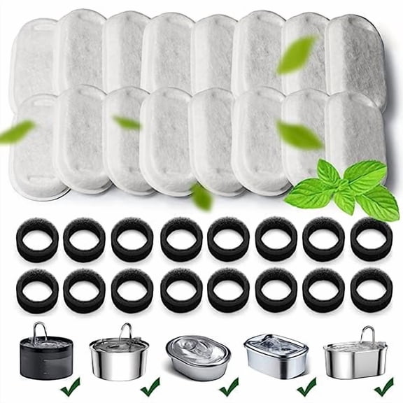 Cat Water Fountain Filters,Cat Fountain Replacement Filters for Stainless Steel 108oz/3.2L&67oz/2L Adjustable Water Flow Pet Water Fountain,Dog Water Fountain (16 16 Pack)