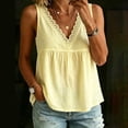 thumbnail image 3 of Womens Tops Gsakboxl Women's Cotton‑Linen Lace‑Trim V‑Neck Sleeveless Tank Top Casual Loose‑Fit Peplum Summer Comfortable Blouse Yellow L, 3 of 6
