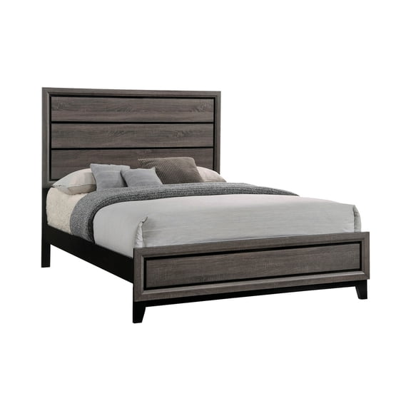 Benjara Mela California King Size Panel Bed, Grooved Design, Gray and Black